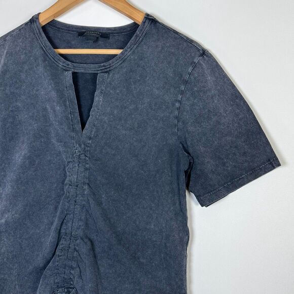 AllSaints Gigi Tee Womens Size 10 Black Washed Cotton Drawstring V Neck Top - Picture 3 of 13